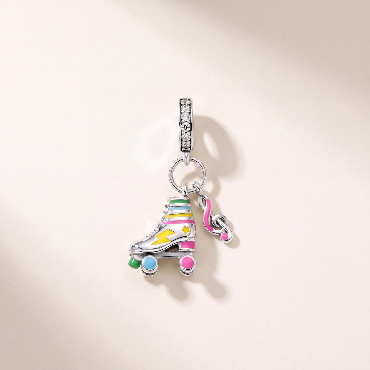 Roller Skate Dangle Charm in 925 sterling silver with enamel and sparkling stones, fits European-style charm bracelets