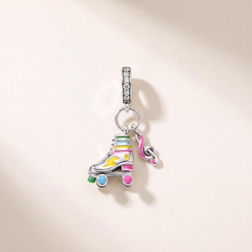 Roller Skate Dangle Charm in 925 sterling silver with enamel and sparkling stones, fits European-style charm bracelets