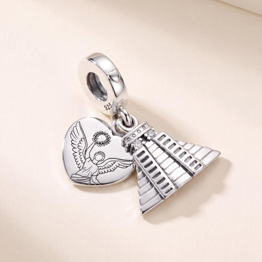 Mexico Pyramid Angel Charm in 925 sterling silver with sparkling stones, fits European-style charm bracelets