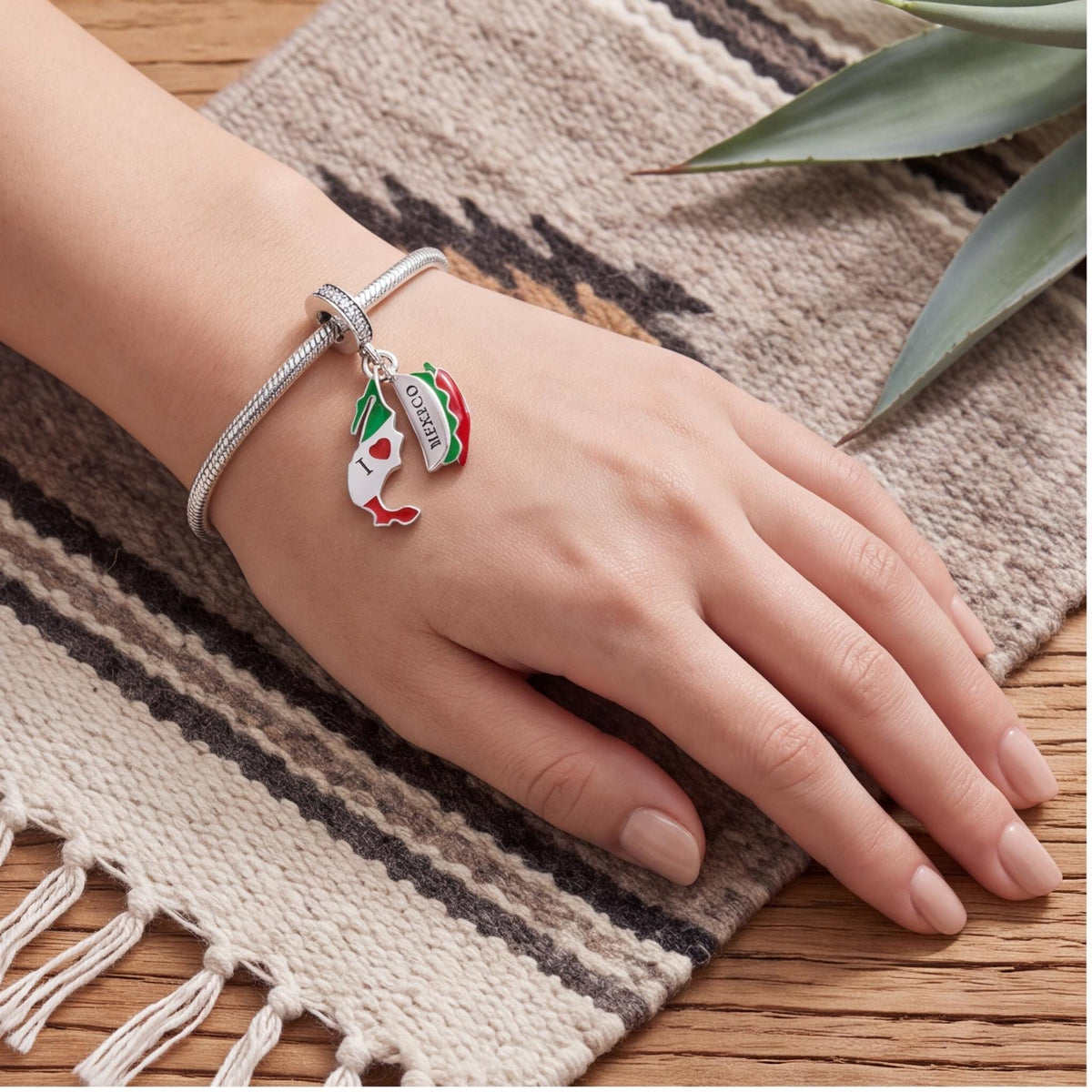 Mexico Dangle Charm close-up on a bracelet