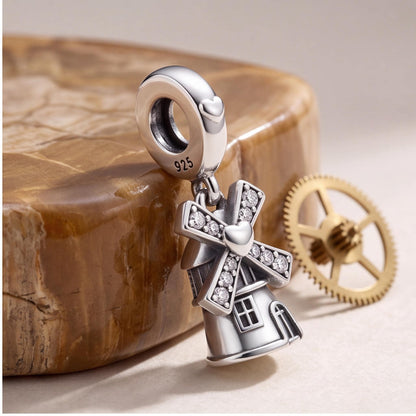Dutch Windmill Charm on a silver charm bracelet