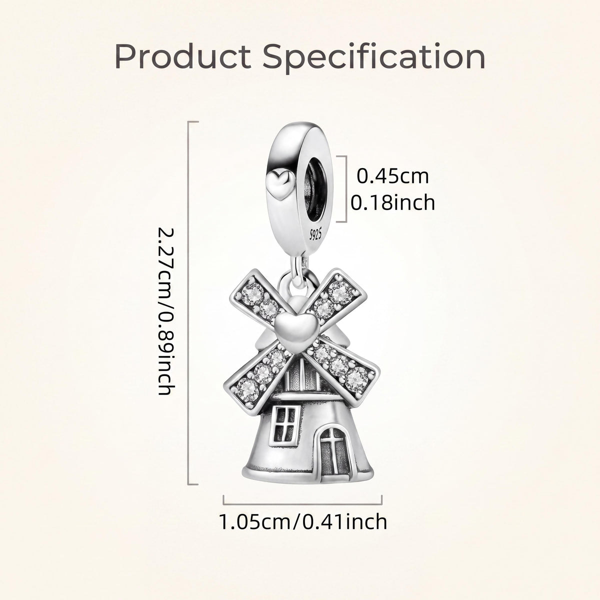 Dutch Windmill Charm size and details