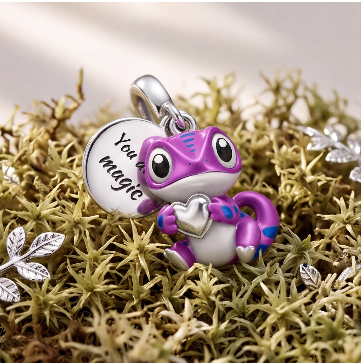 Magic Gecko Charm on a silver charm bracelet