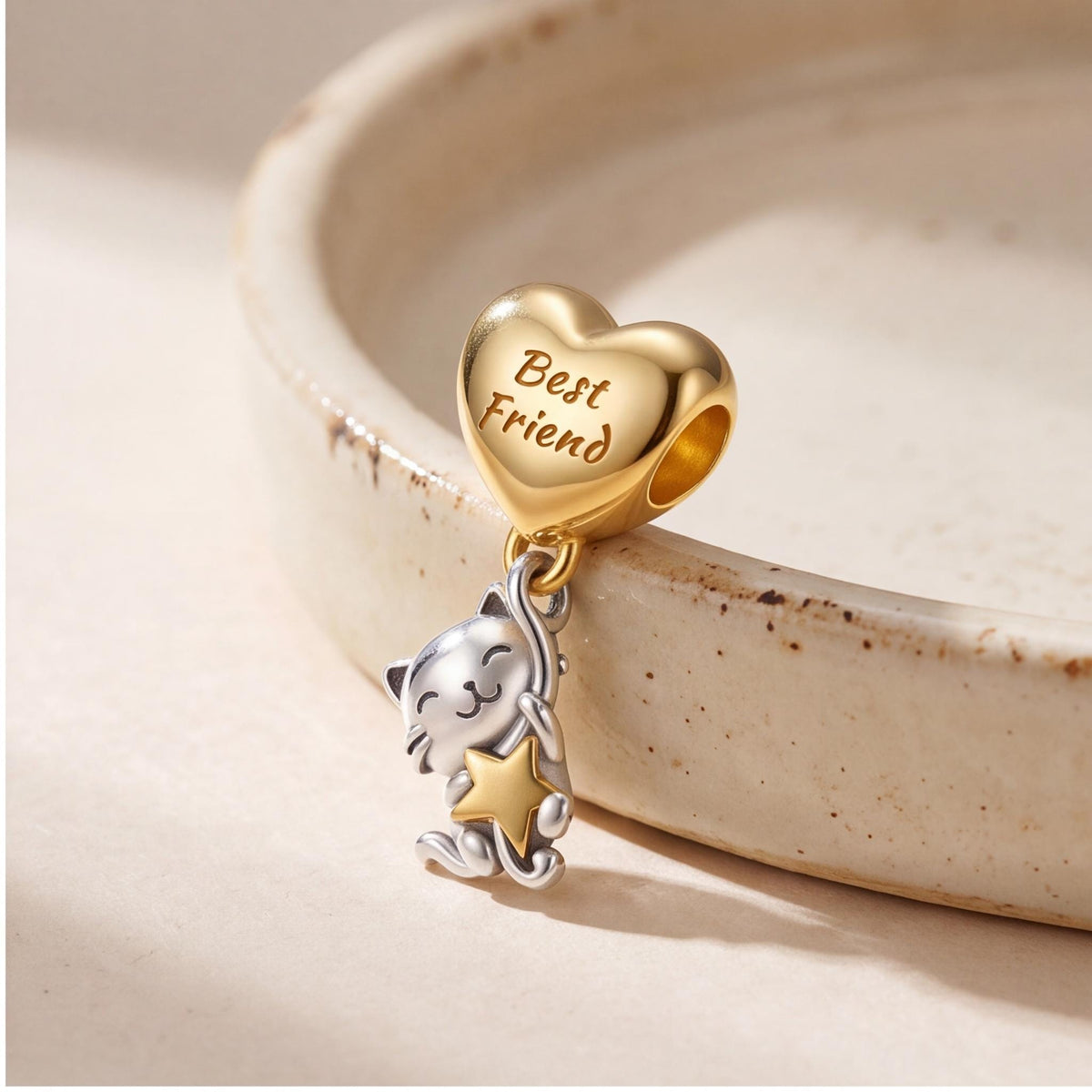 Best Friend Cat Star Dangle worn on a charm bracelet