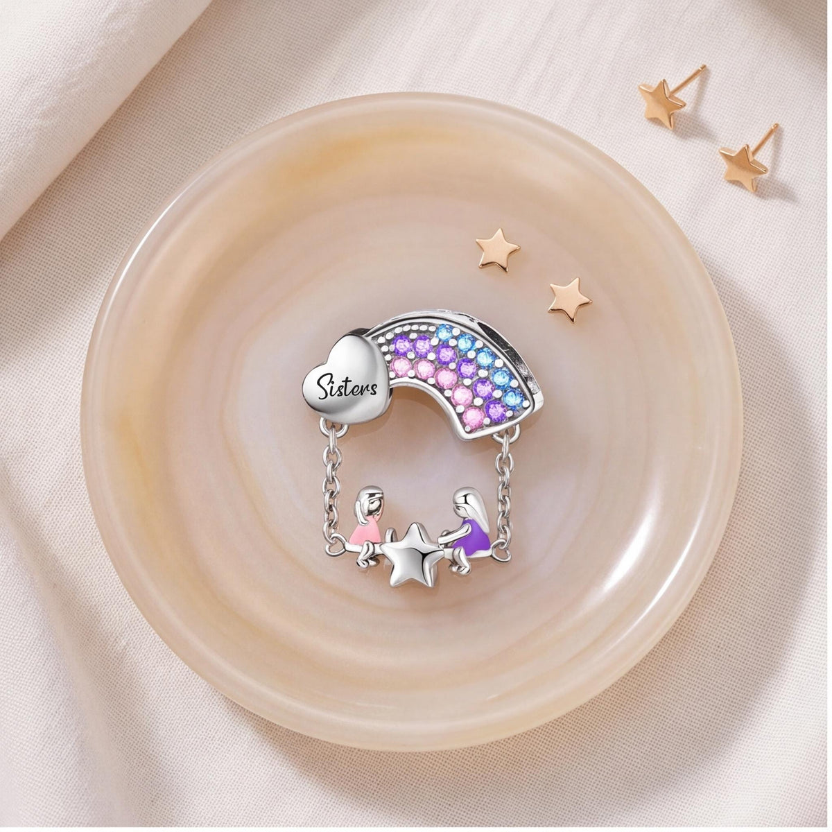 Sisters Rainbow Charm, sterling silver bead charm, photo 9