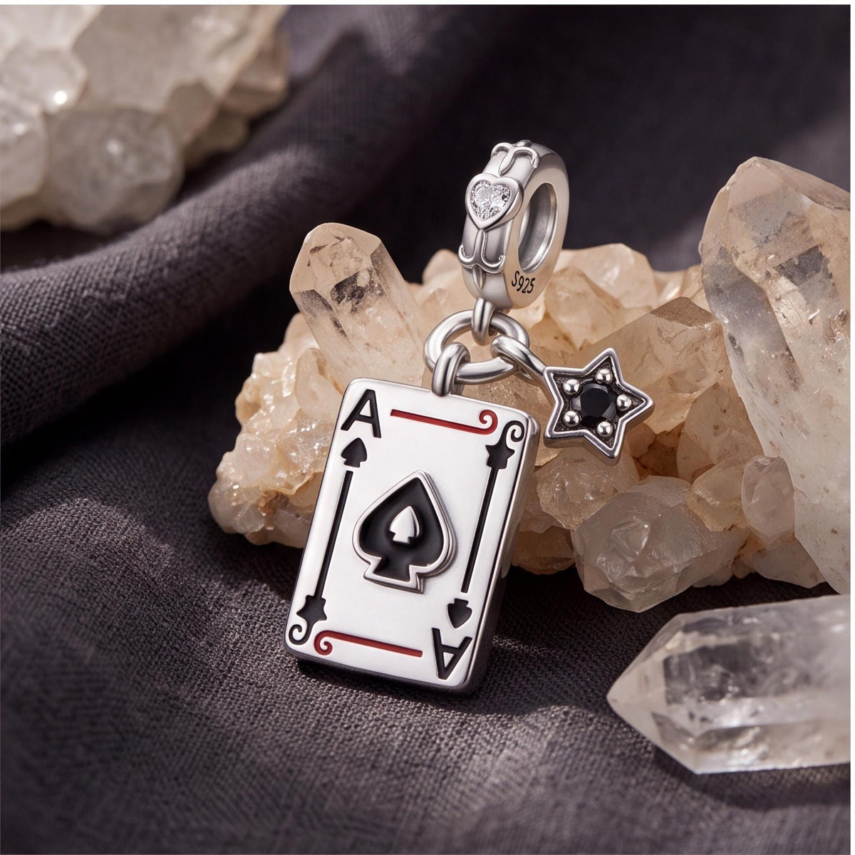 Ace of Spades Charm on a silver charm bracelet