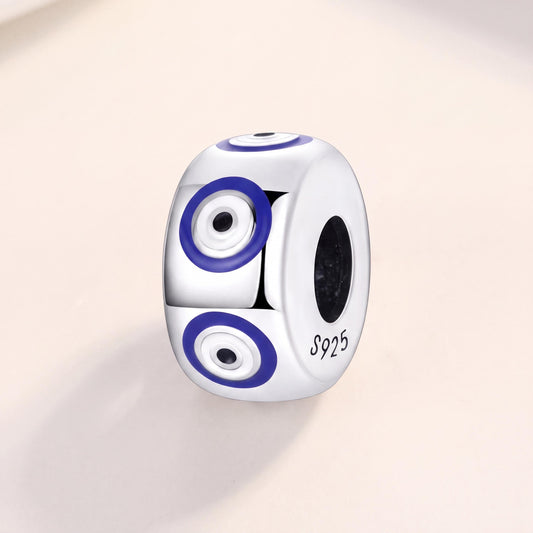 Evil Eye Spacer Bead in 925 sterling silver with blue and white enamel, fits European-style charm bracelets