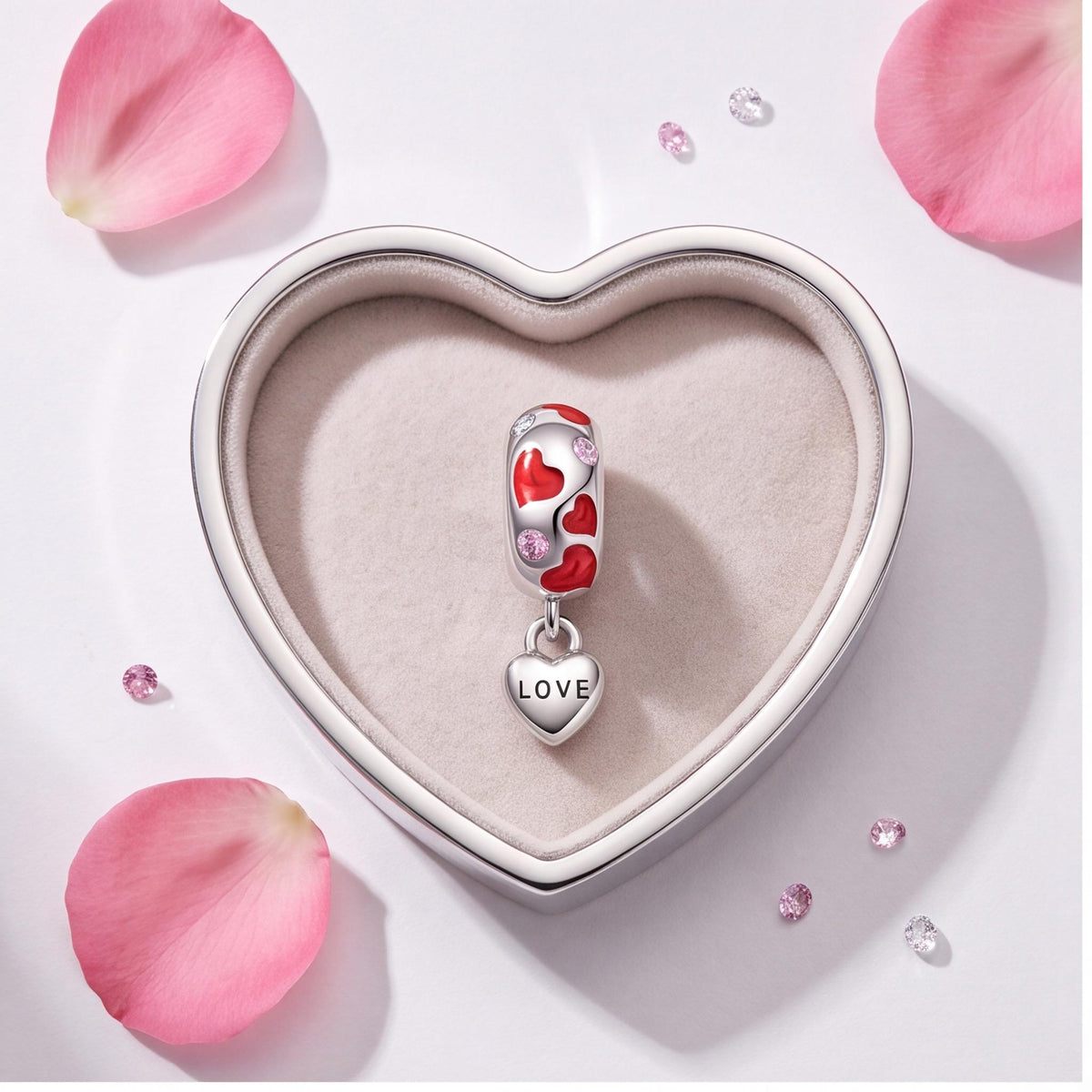 Red Enamel Love Heart Charm, sterling silver bead charm, photo 7