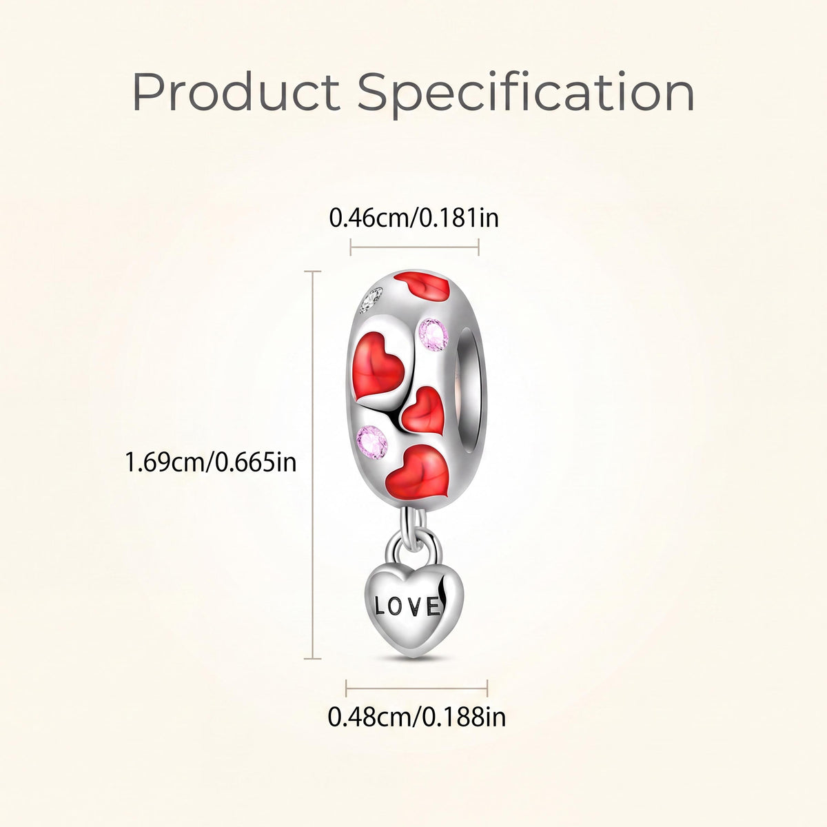 Red Enamel Love Heart Charm size and details
