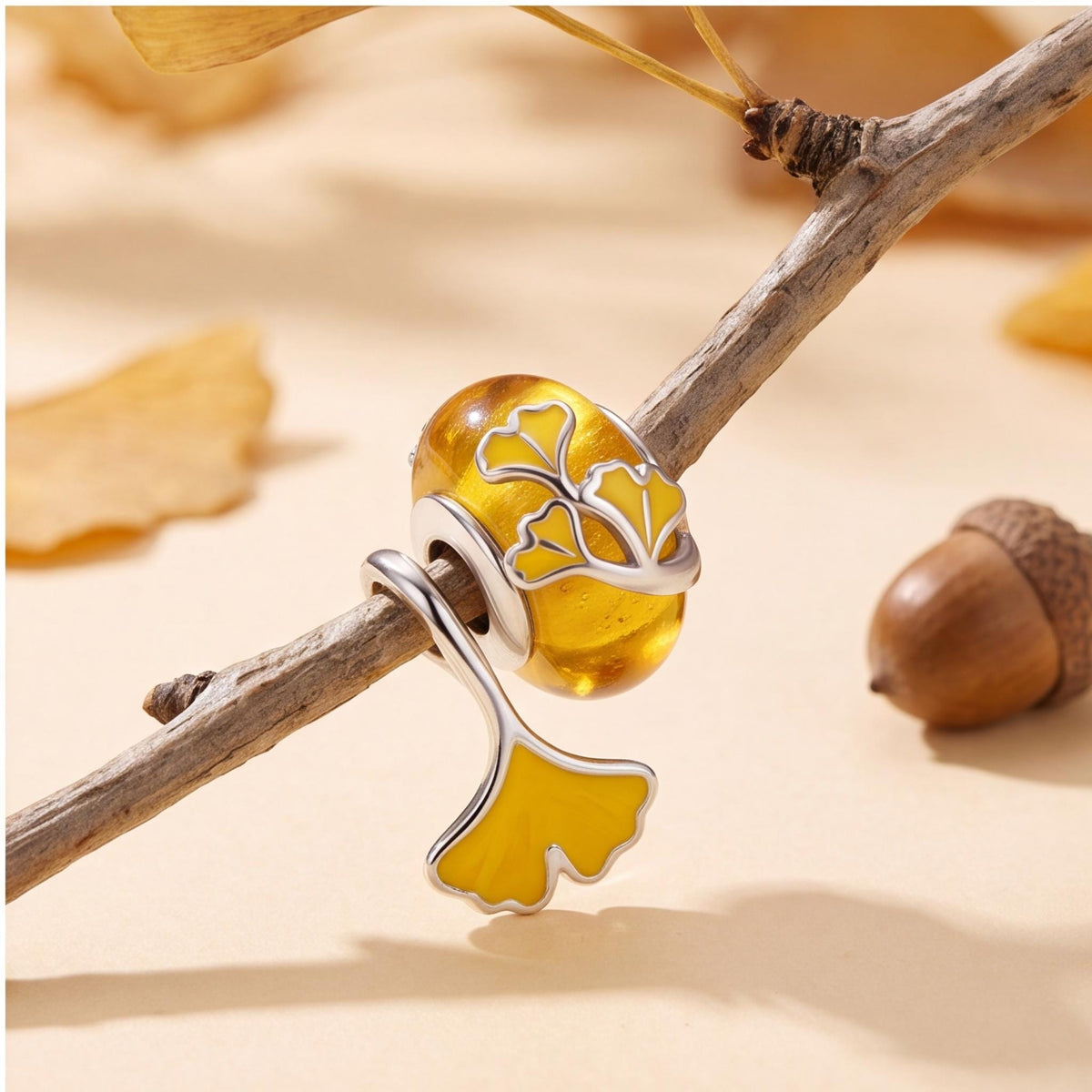 Ginkgo Leaf Bead, sterling silver bead charm, photo 7