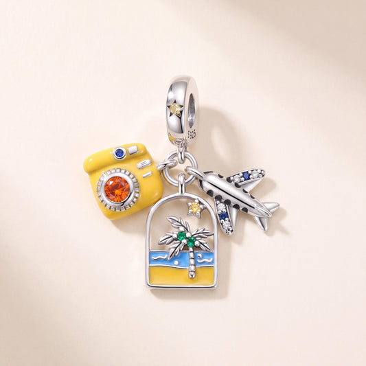 Travel Dangle Charm in 925 sterling silver with enamel and sparkling stones, fits European-style charm bracelets