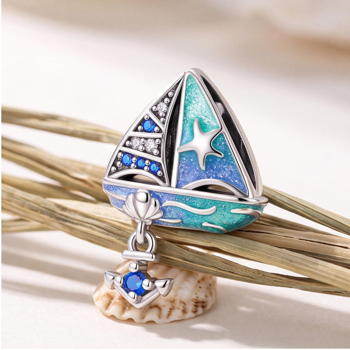 Blue Sailboat Charm, sterling silver bead charm, photo 7