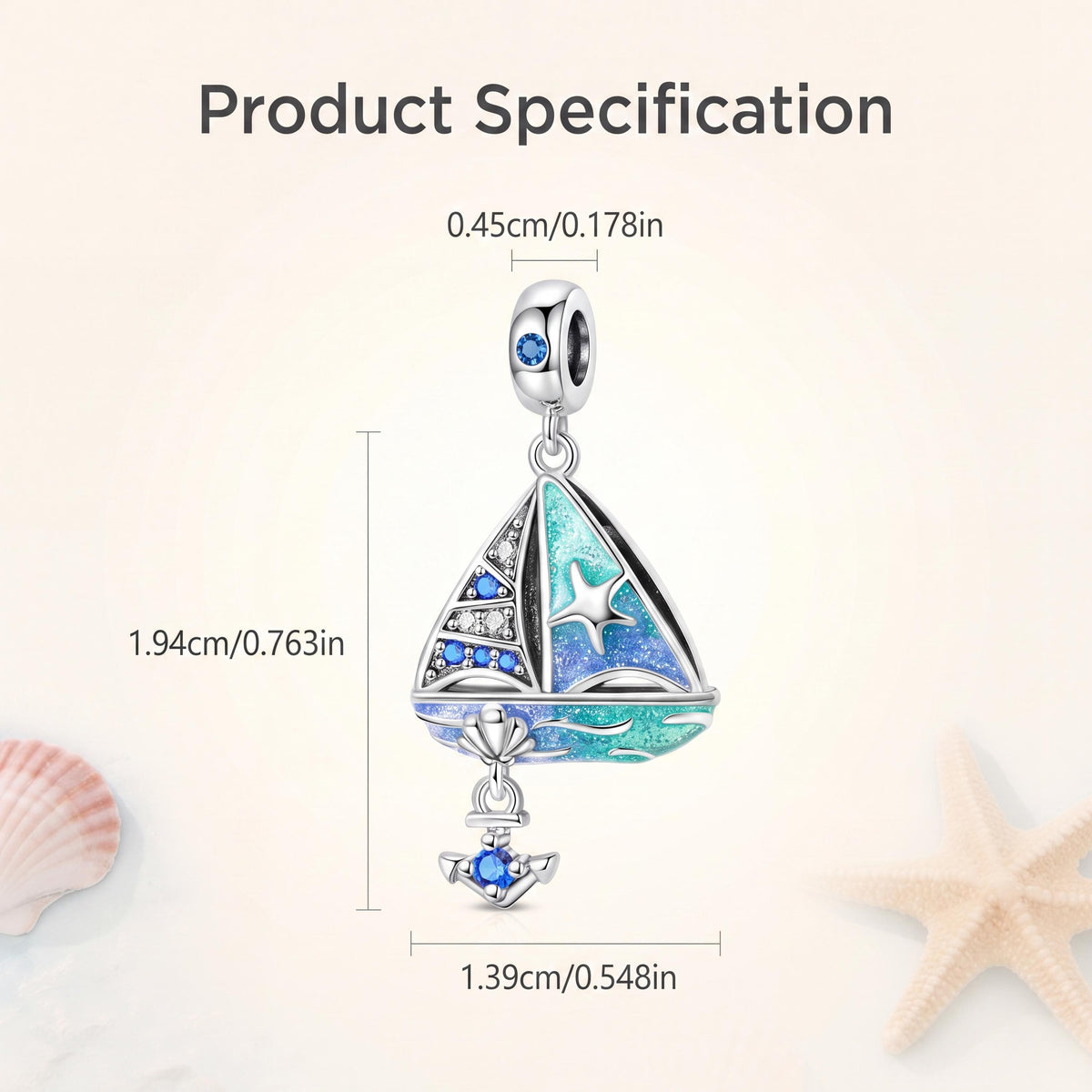 Blue Sailboat Charm size and details