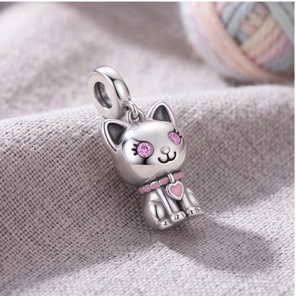 Cat Kitten Dangle Charm on a silver charm bracelet