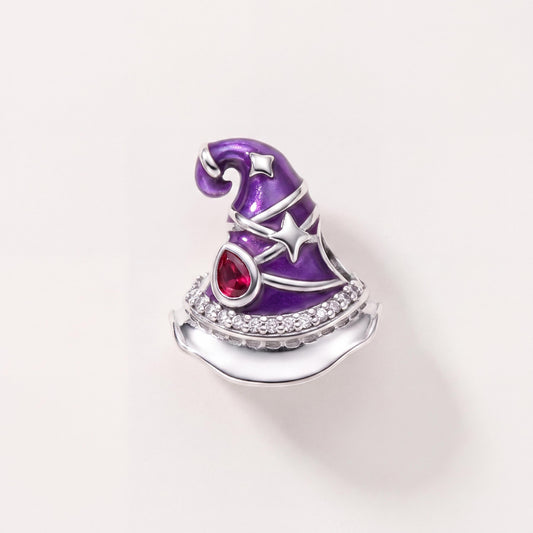 Wizard Hat Bead in 925 sterling silver with purple and red enamel and sparkling stones, fits European-style charm bracelets