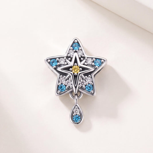 Shooting Star Charm in 925 sterling silver with sparkling stones, fits European-style charm bracelets
