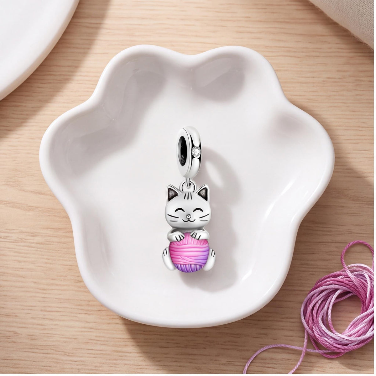 Cat Yarn Ball Charm, sterling silver dangle charm, photo 7