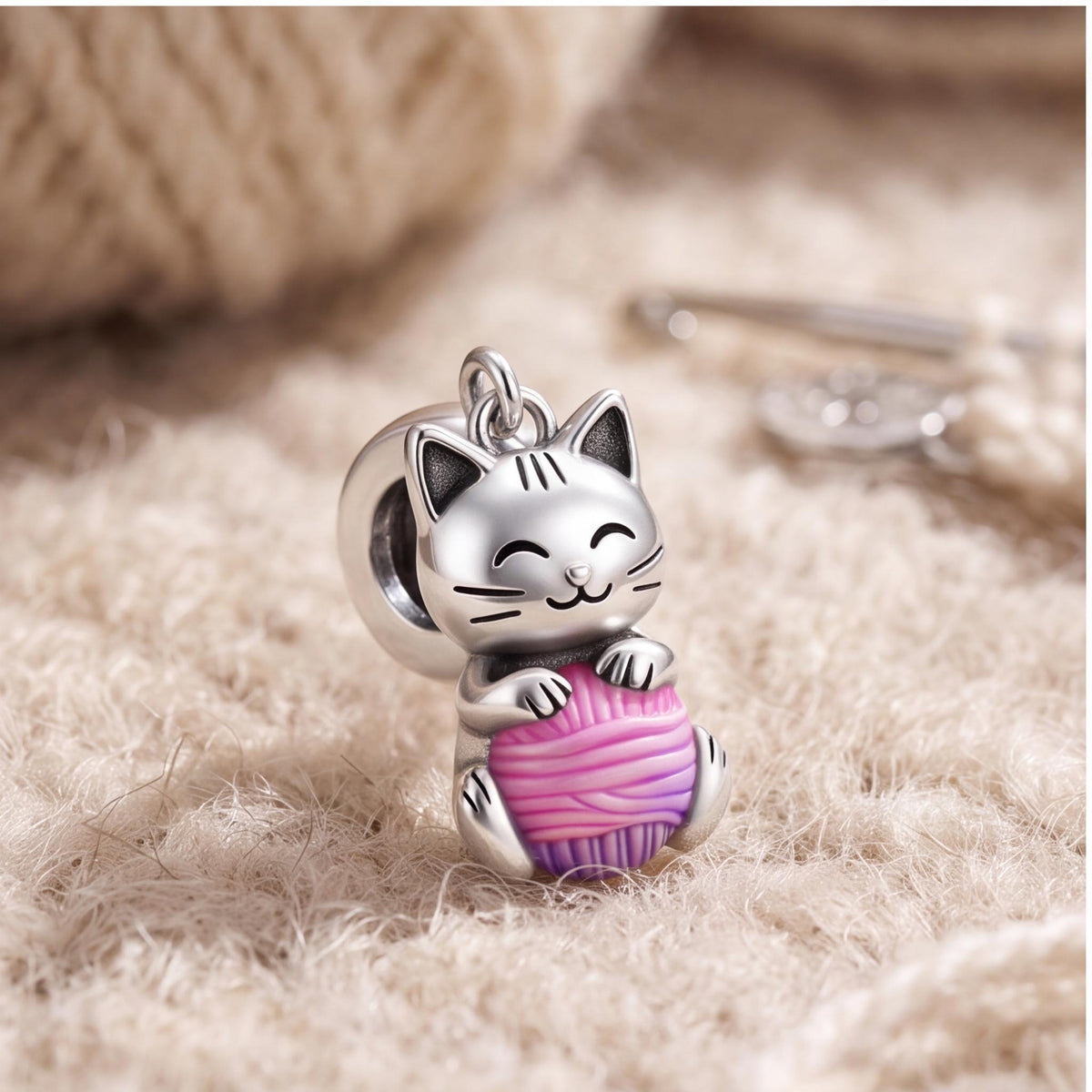 Cat Yarn Ball Charm styled as a gift