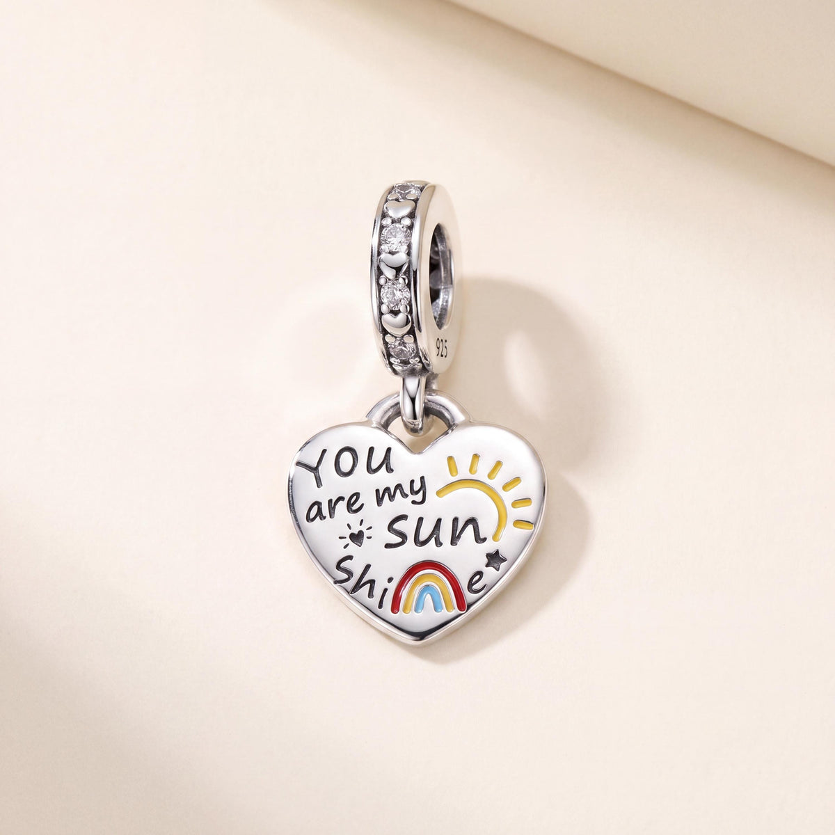 Sunshine Heart Dangle in 925 sterling silver with enamel and sparkling stones, fits European-style charm bracelets