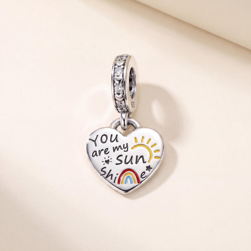 Sunshine Heart Dangle in 925 sterling silver with enamel and sparkling stones, fits European-style charm bracelets