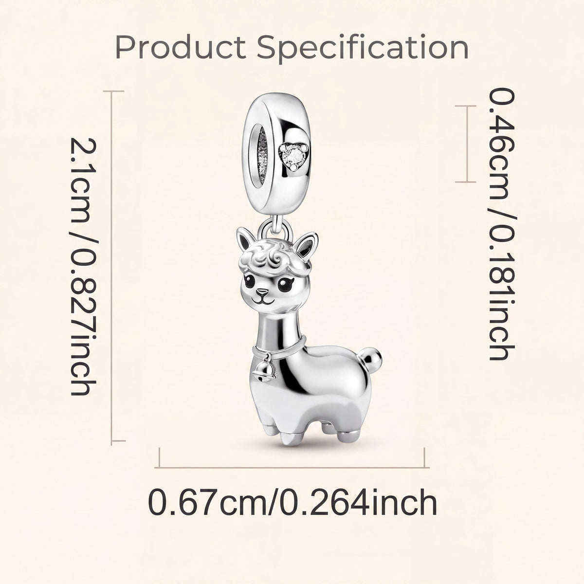 Alpaca Dangle Charm size and details