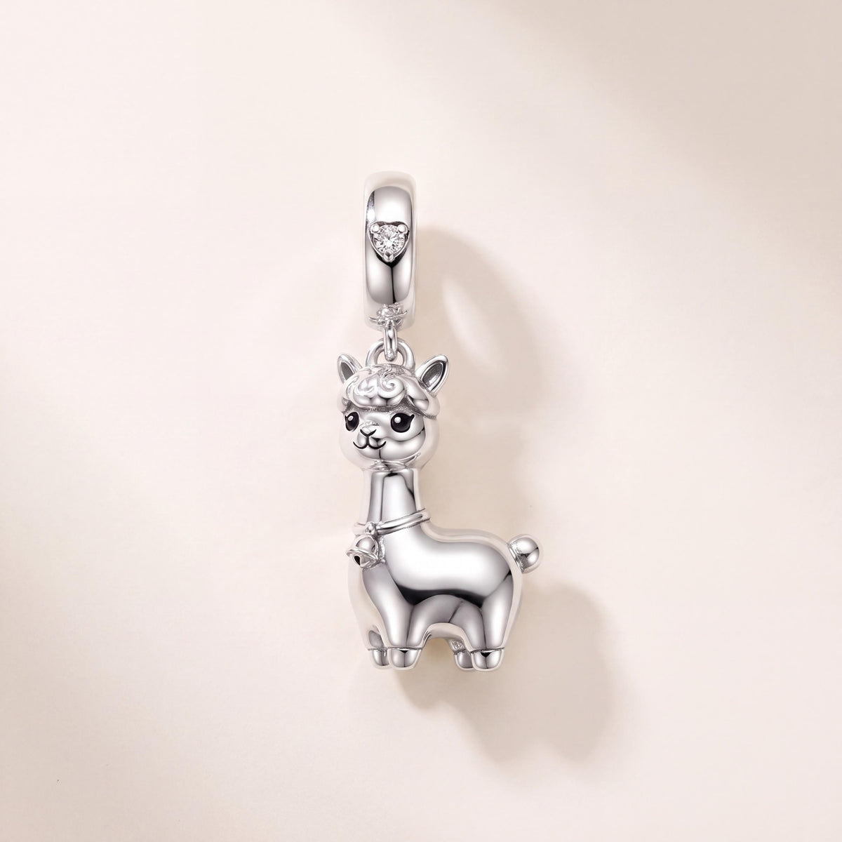 Alpaca Dangle Charm in 925 sterling silver with enamel and sparkling stones, fits European-style charm bracelets