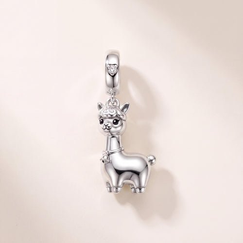 Alpaca Dangle Charm in 925 sterling silver with enamel and sparkling stones, fits European-style charm bracelets