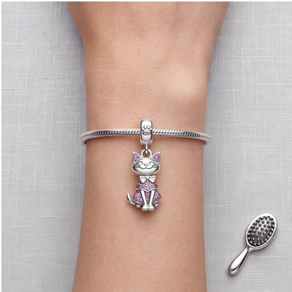 Pink Cat Dangle Charm worn on a charm bracelet