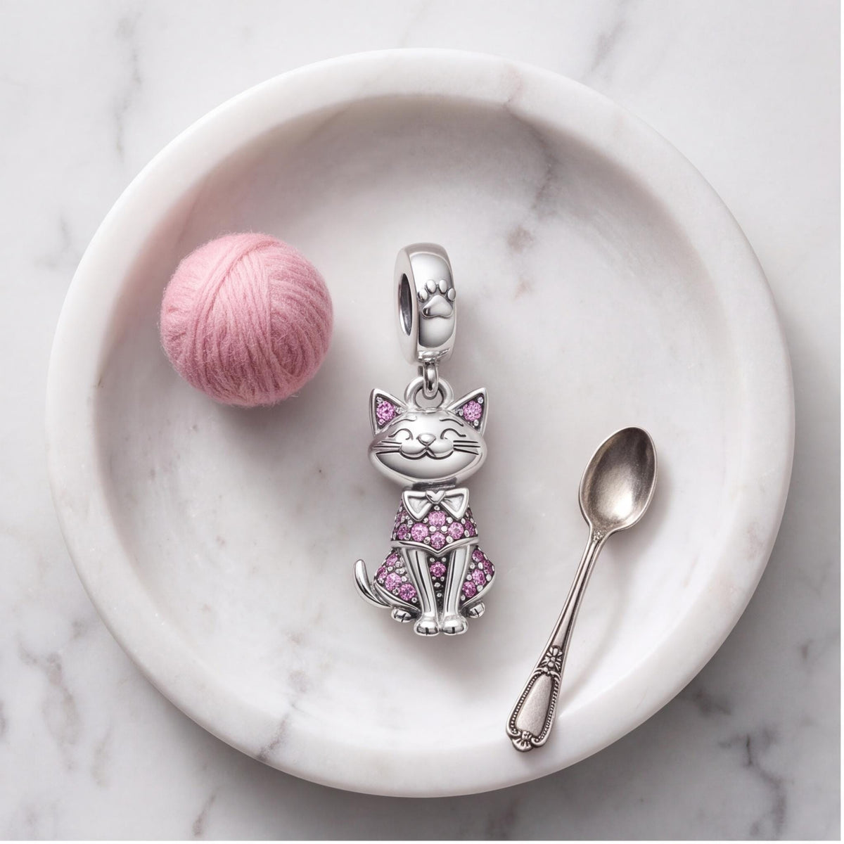 Pink Cat Dangle Charm, sterling silver dangle charm, photo 7