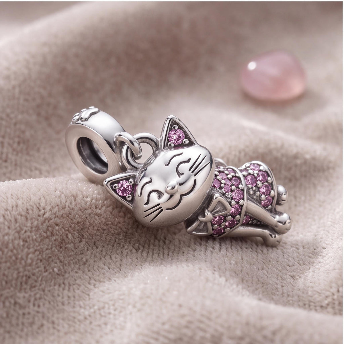 Pink Cat Dangle Charm styled as a gift