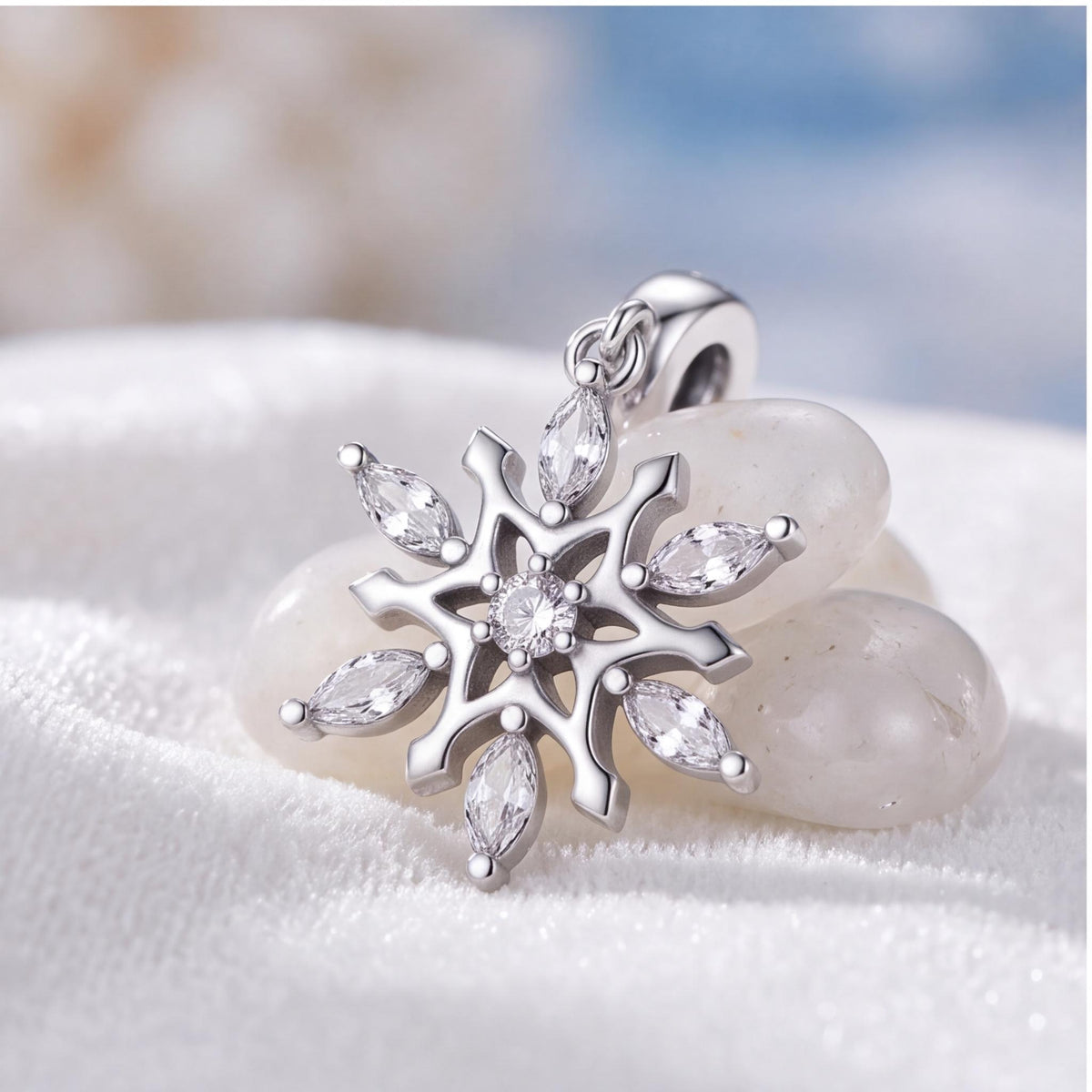Snowflake Dangle Charm on a silver charm bracelet