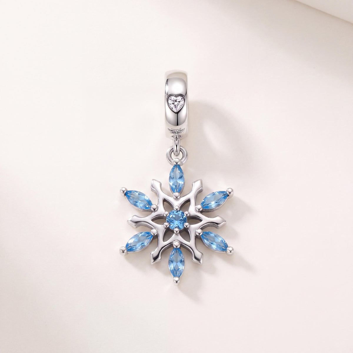Blue Snowflake Charm in 925 sterling silver with sparkling stones, fits European-style charm bracelets