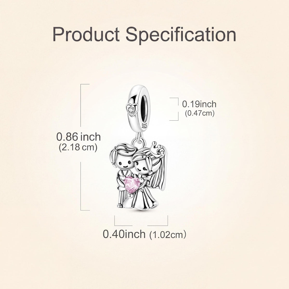 Bride and Groom Charm size and details