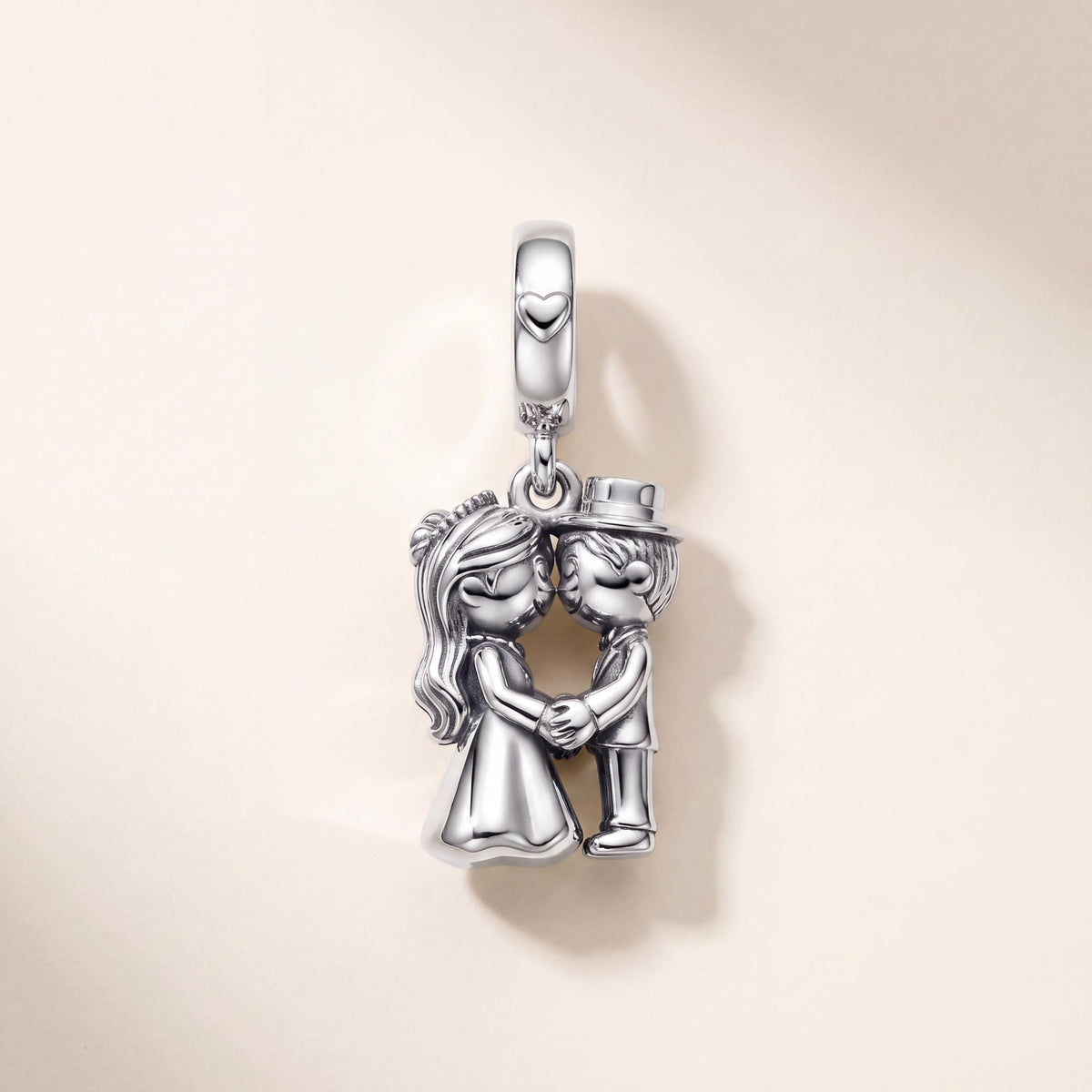 Kissing Bride and Groom Dangle in 925 sterling silver, fits European-style charm bracelets