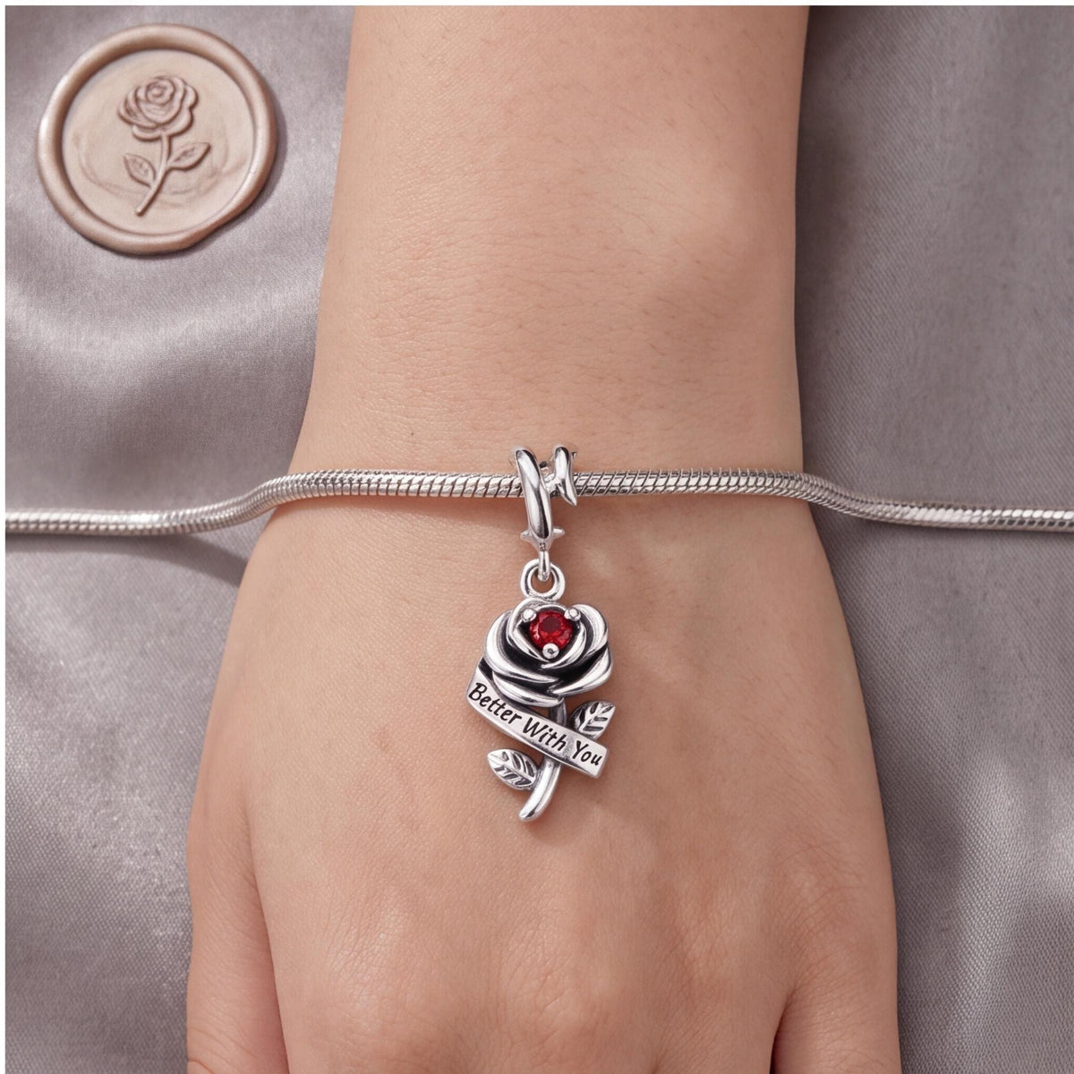 Red Rose Dangle Charm, sterling silver dangle charm, photo 8