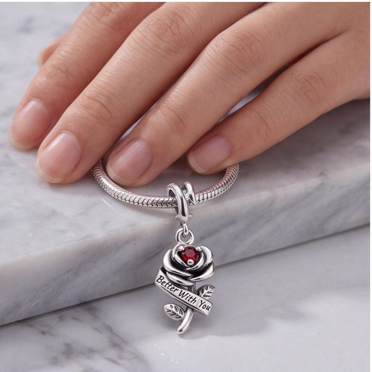 Red Rose Dangle Charm, sterling silver dangle charm, photo 10