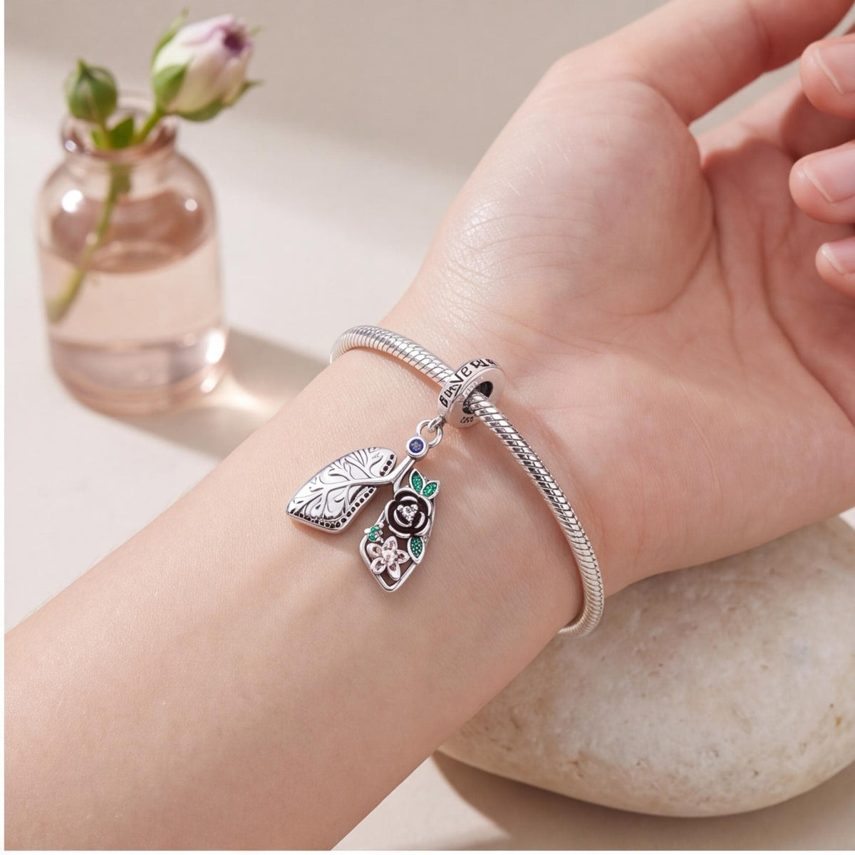 Floral Lungs Dangle Charm, sterling silver dangle charm, photo 8