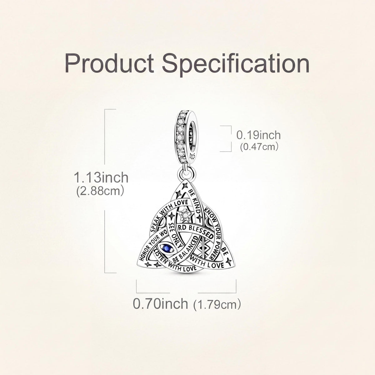Trinity Knot Charm size and details
