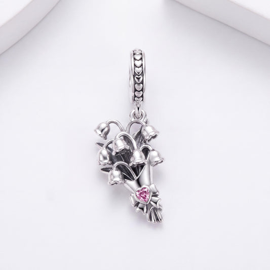 Lily of the Valley Dangle in 925 sterling silver with sparkling stones, fits European-style charm bracelets