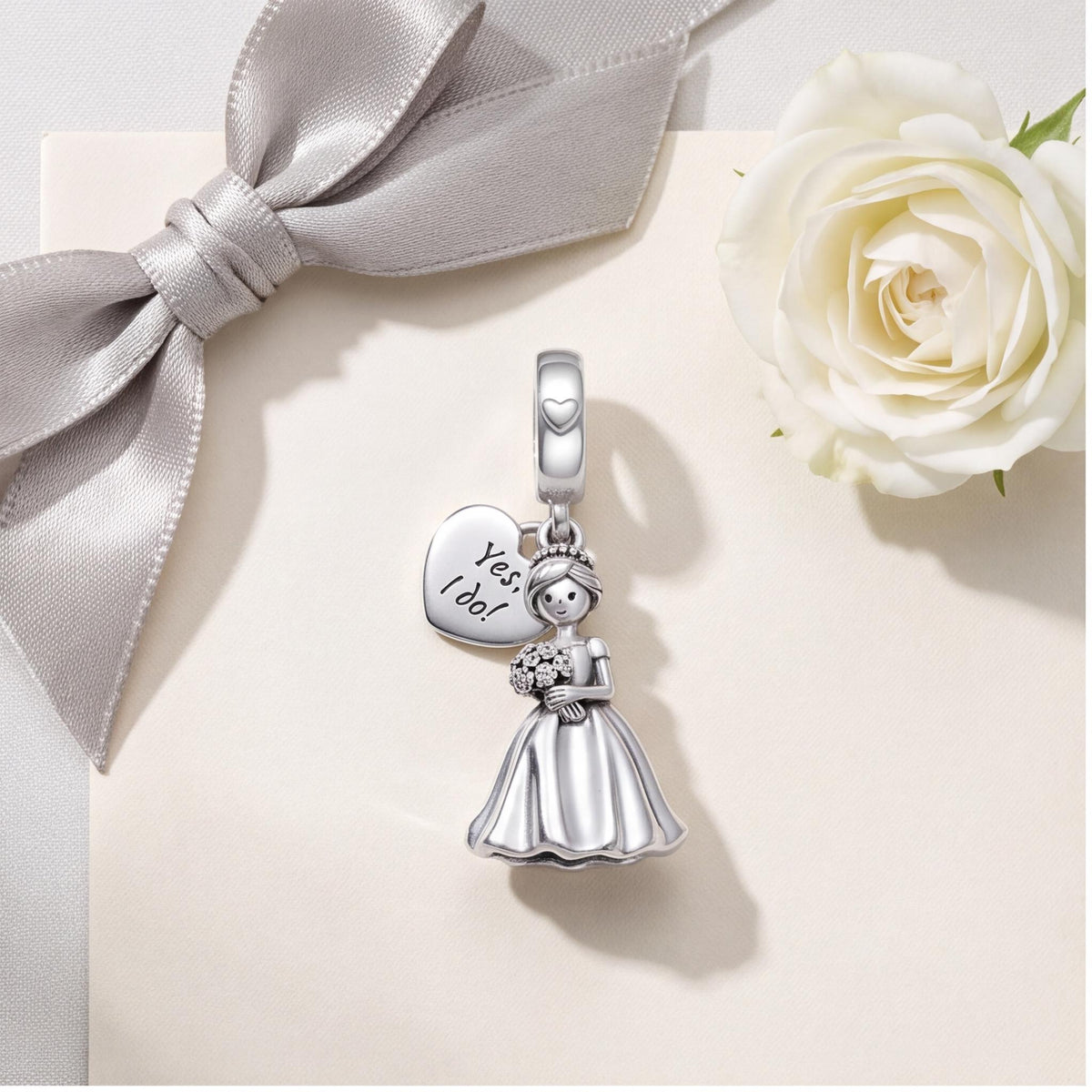 Bride Dangle Charm on a silver charm bracelet