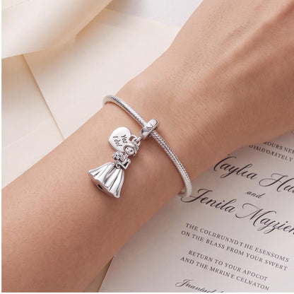 Bride Dangle Charm worn on a charm bracelet