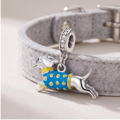 Dachshund Dangle Charm on a silver charm bracelet