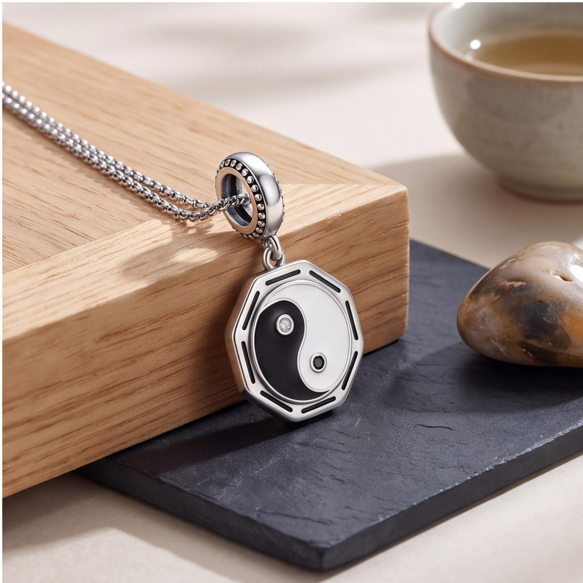 Yin Yang Bagua Charm, sterling silver dangle charm, photo 8