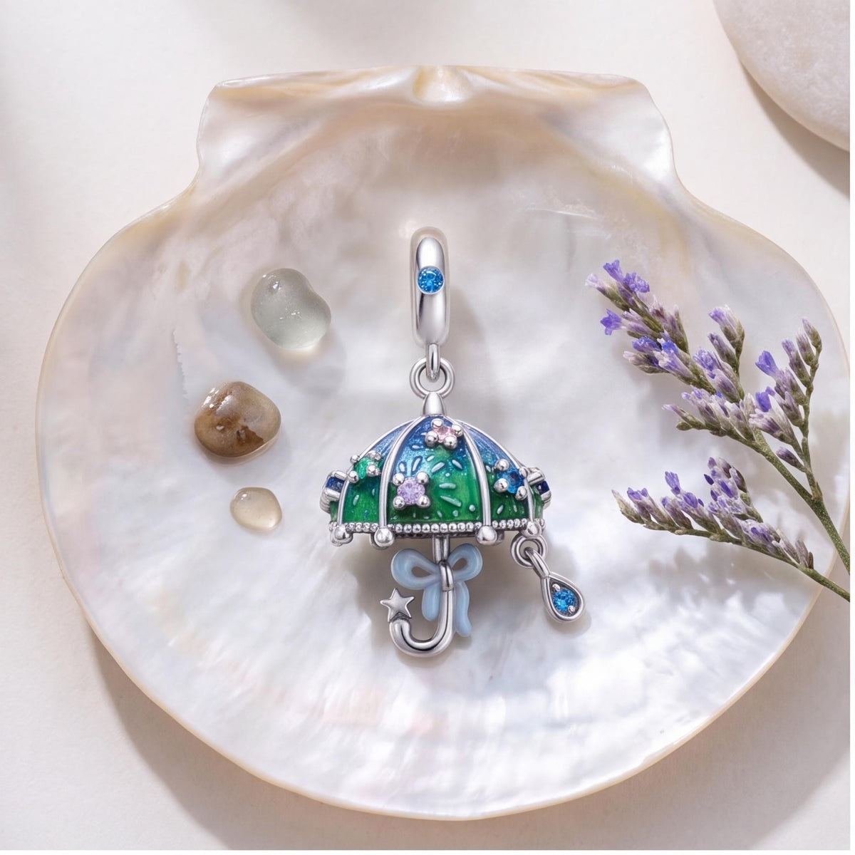 Raindrop Umbrella Charm, sterling silver dangle charm, photo 9