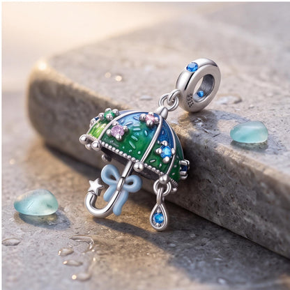 Raindrop Umbrella Charm, sterling silver dangle charm, photo 7