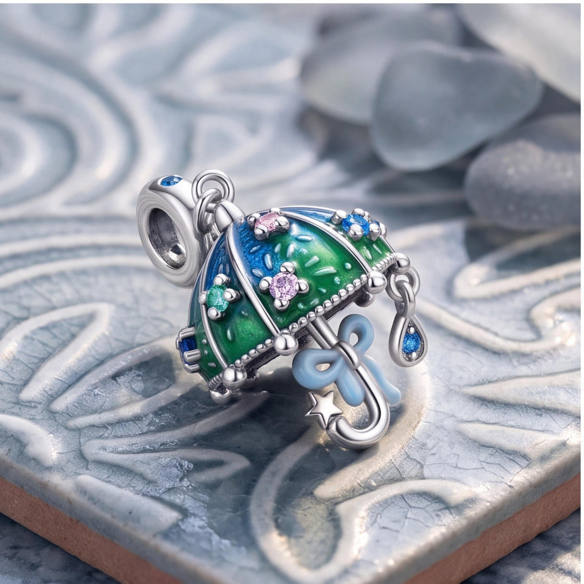 Raindrop Umbrella Charm styled as a gift