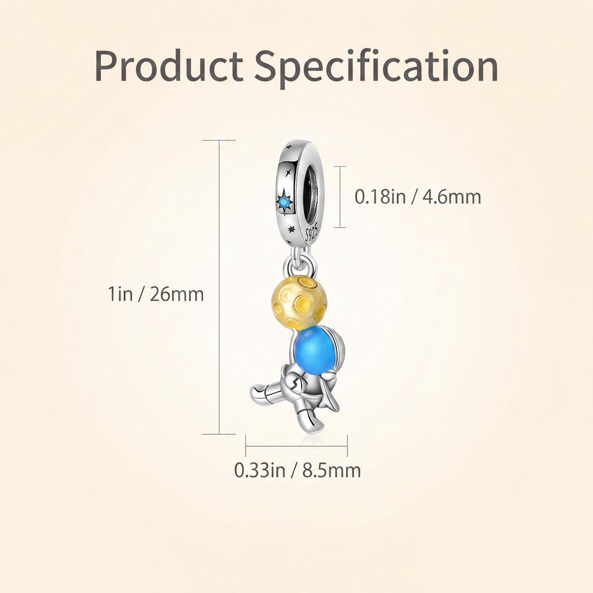 Astronaut Dangle Charm size and details