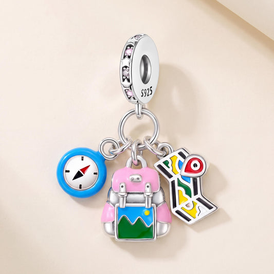Travel Adventure Charm in 925 sterling silver with enamel and sparkling stones, fits European-style charm bracelets