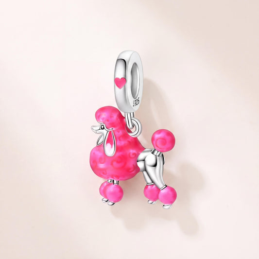 Show Clip Poodle Dangle Charm in 925 sterling silver with sparkling stones, fits European-style charm bracelets