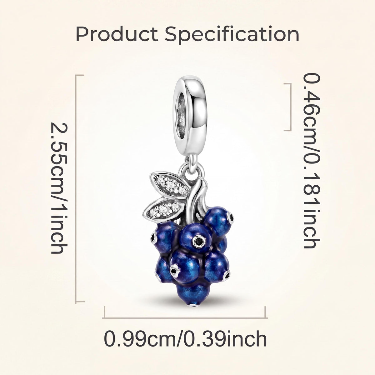 Blueberry Dangle Charm size and details